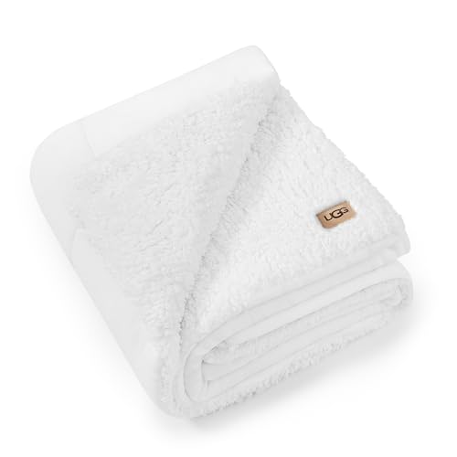 UGG Nita Throw Blanket for Couch, Soft Reversible Plush Throw for Bed or Living Room, Cozy Fluffy Soft Blanket, Washable Bedding, Spring Decor, 50-inch x 70-inch, White Snow - color: White, size: Throw