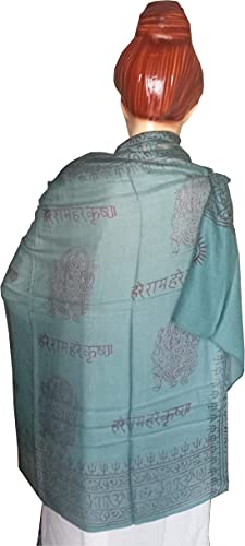 KVR Hindu Pooja Religious Cotton Indian prayer scarf with OM Krishna Ganesha Shiva Nataraja yoga spiritual auspicious prints - color: Green- Ganesha