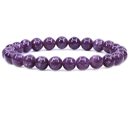 Keleny Gem Semi Precious Gemstones 8mm Natural Quartzite Stone Round Beads Crystal Stretch Bracelet 7 Inch Unisex - color: Purple Lepidolite Lithium Mica