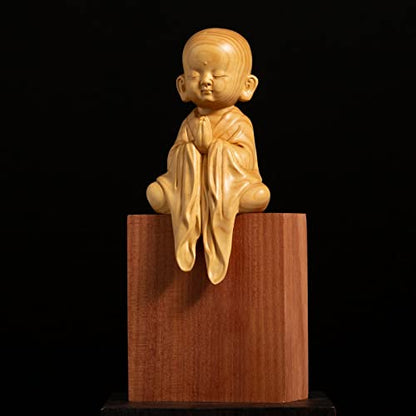 Meditation Monk Boxwood Solid Wood Feng Shui Desk Sculpture Home Decoration