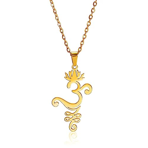 VASSAGO Buddha Lotus Necklace for Women Yoga Healing Pendant Stainless Steel Flower Necklace Buddhist Necklace Unalome Symbol Amulet Religious Jewelry - color: gold 4