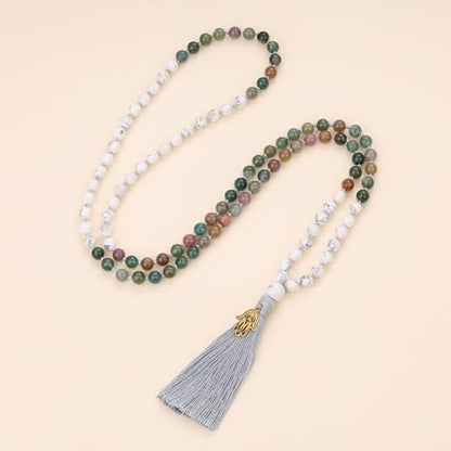 COAI Hand Knotted Tassel 108 Mala Beads Stone Beaded Necklace for Yoga Meditation