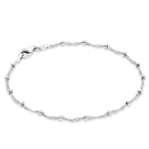 Miabella Italian Solid 925 Sterling Silver, 18Kt Gold Plated Singapore Bead Chain Station Bracelet for Women, Made in Italy - color: sterling silver, size: Length 6.5 Inches
