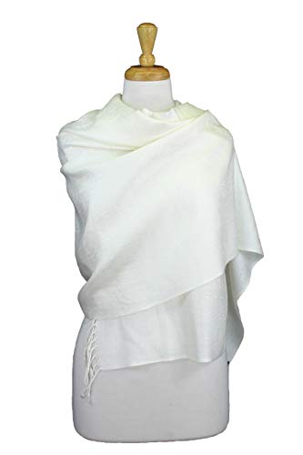 PASKMLNA Paisley Jacquard Pashmina Shawl Wrap Scarf Stole - color: Off-white