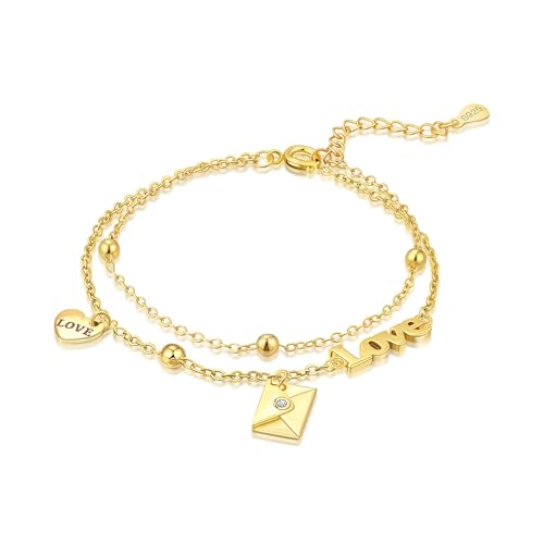 Women's 925 Sterling Silver Bracelet, Non Tarnish 18K Gold Plated Bracelets for Women, Dainty Chain Simple Jewelry Cute Handmade Minimalist for Gift - color: Golden | Love Envelope
