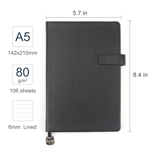 A5 Hard Cover Notebook with Pen Holder, Gold Edges & 180° Lay Flat - Large 5.7x8.4 Lined, Bookmark, Gift Box - Durable Journal for Office, Study, Travel - Writers, Students(Black) - color: Black, style: Hard surface-Lined