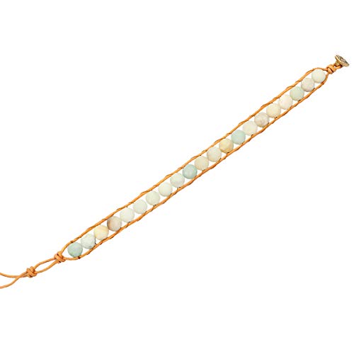 TUMBEELLUWA Stone Beads Bracelet Woven with Leather Cord Bohemian Style Healing Crystal Handmade Jewelry for Women Men