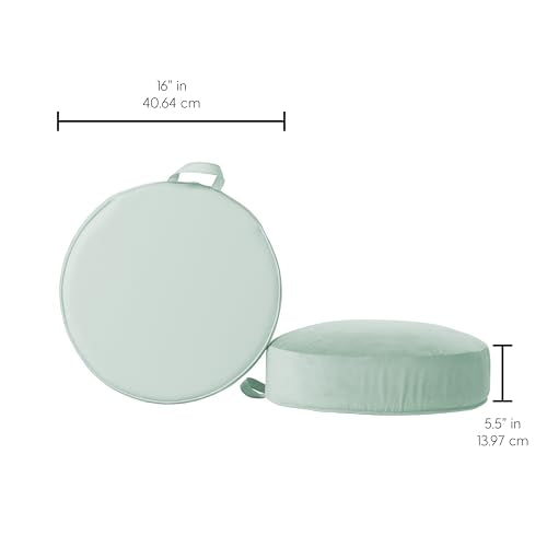 Factory Direct Partners FDP Overstuffed 16 inch Round Velvety and Vinyl Floor Cushions with Handles; Flexible Seating for Home, Lounge, Yoga Studio, Deluxe Foam (2-Piece) - Aloe - color: Aloe
