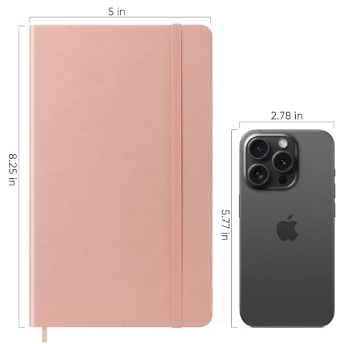 Notebook Journal, Lined Leather Hard Cover,100Gsm Thick Paper with Inner Pocket for Writing Note Taking Office School,5"×8.25"(Pink)