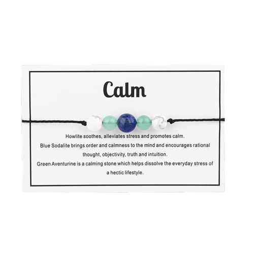 tenghong2021 Chakra Crystal Beaded Bracelet with Wish Card Adjustable Spiritual Anxiety Stone Beads Braide String Bracelet Yoga Meditation for Women Men Jewelry Birthday Gifts - style: Calm