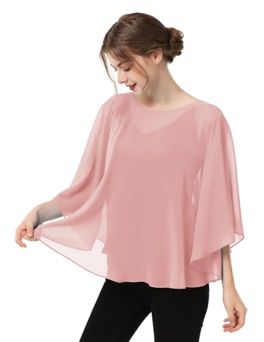 Capes for Womens Casual chiffon shawl Casual Chiffon Cape Sheer shawls and wraps Poncho Capelets Cover Up - color: Blush