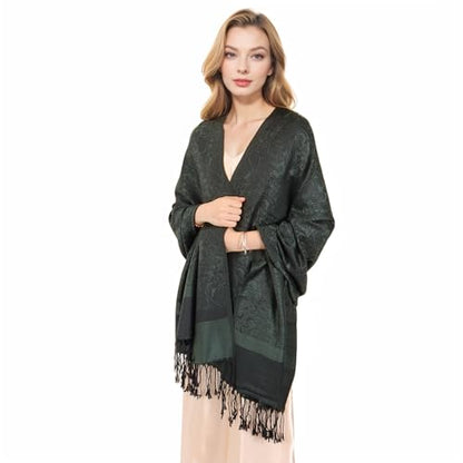 MUQU Women Pashmina Shawls and Wraps Scarf Soft Silky Reversible Paisley Scarves Shawl for Women - color: Black-c