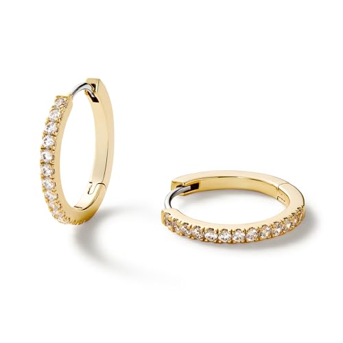 Ana Luisa Trendy Huggie Hoop Earrings for Women - 14K Gold Plated or Sterling Silver Hoop Earrings - Small, Dainty, Hypoallergenic, Water-Resistant, Tarnish-Free Hoops - Jewelry Perfect for Stacking - color: Gold Pave, size: Medium
