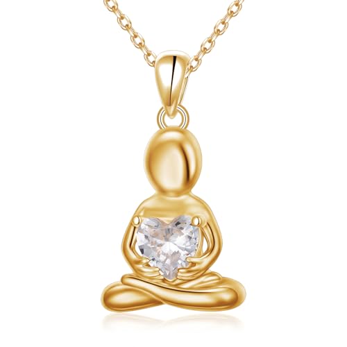 S925 Sterling Silver Meditating Fairy Pendant Neckalce for Women Figure Hugging Heart CZ Zen-Inspired Jewelry for Yoga Meditation