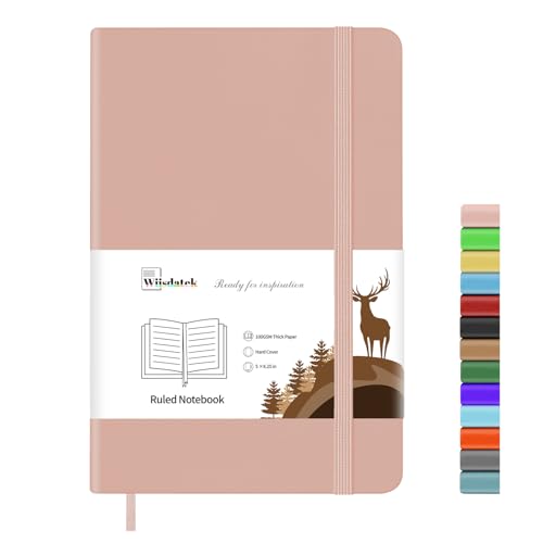 Notebook Journal, Lined Leather Hard Cover,100Gsm Thick Paper with Inner Pocket for Writing Note Taking Office School,5"×8.25"(Pink)