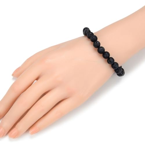 Adabele 1pc Natural Stretch Gemstone Bracelet 8mm (0.31") Bead 7 Inch to 8.5 inch Healing Crystal Energy Quartz Chakra Jewelry Women Unisex Birthday Gift - color: Lava Rock, size: 7 inch