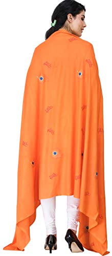 Exotic India Radhe Prayer Shawl with Embroidered Peacock Feather - PolyCotton - color: Orange Peel