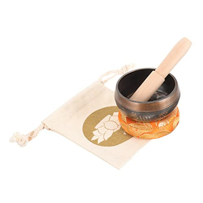 COLLBATH 1Set Tibet Singing Bowl Set Handmade Meditation Sound Bowl for Yoga Relaxation Chakra Healing Flat Bottom Multi Function Bowl with Wooden Mallet Zen Bag