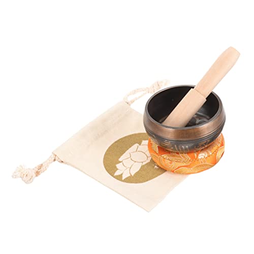 COLLBATH 1Set Tibet Singing Bowl Set Handmade Meditation Sound Bowl for Yoga Relaxation Chakra Healing Flat Bottom Multi Function Bowl with Wooden Mallet Zen Bag