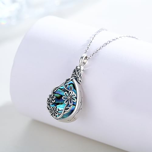 JUSTKIDSTOY Moonstone Urn Necklace for Ashes Sterling Silver Daisy/Rose/Tree Teardrop Pendant Necklace Cremation Jewelry Keepsake Memorial Gifts for Mother Grandma w/Funnel Filler - style: Daisy(Abalone Shell)