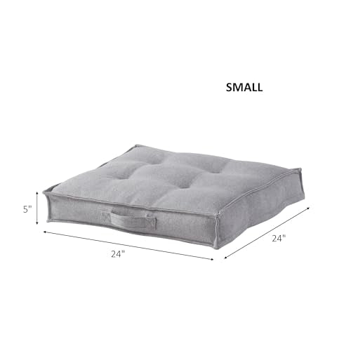 Square Tufted Floor Pillow with Removable Cover, Cement, Small (24") - color: Cement, size: Small (24")