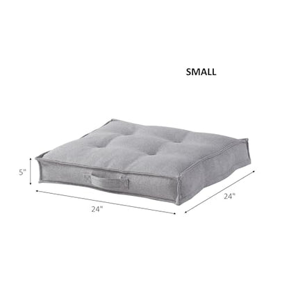 Square Tufted Floor Pillow with Removable Cover, Cement, Small (24") - color: Cement, size: Small (24")