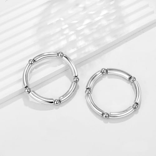 Gold Chunky Bangles Bracelets For Women 14k Gold Plated Stack Layered Curved Bamboo Tube Stretch Bracelets Gift Jewelry - color: 2pcs Silver-8mm