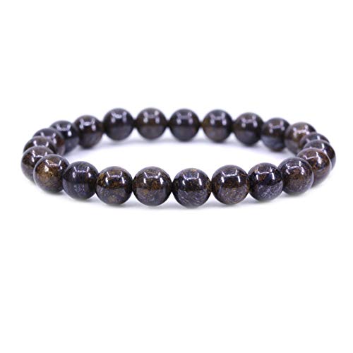 Amandastone Natural Gemstone 8mm Round Beads Stretch Bracelet 7 Inch - color: Bronzite