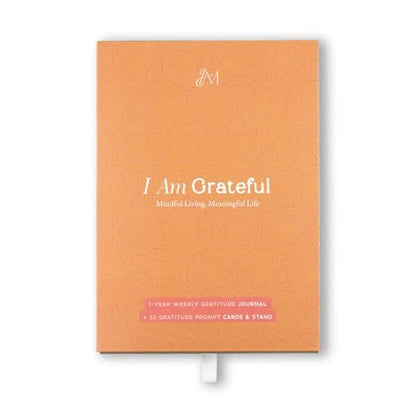 I Am Grateful — Weekly Gratitude Journal Set | 52 Prompt Cards, A5 Journal, Wooden Display Stand & Guided Audio | Mindfulness Gift for Women & Men