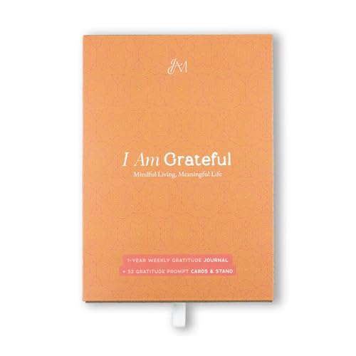 I Am Grateful — Weekly Gratitude Journal Set | 52 Prompt Cards, A5 Journal, Wooden Display Stand & Guided Audio | Mindfulness Gift for Women & Men