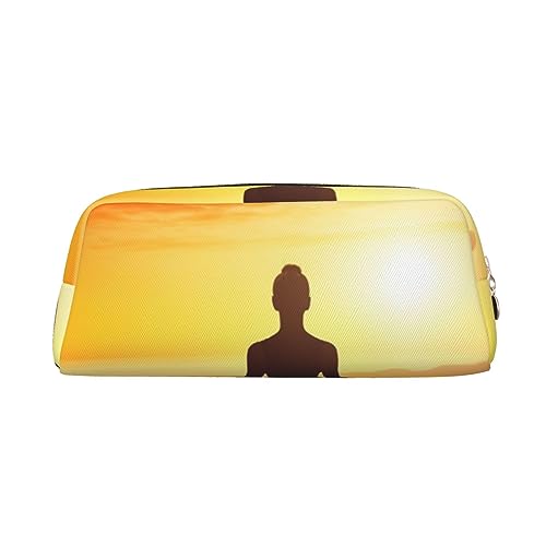 Yoga Meditation Makeup Bag for Women Men Pencil Pouch Travel Small Cosmetic Bag Zippered Toiletry Bags Aesthetic Pen Bags Trendy Storage Bags Leather Coin Pouch Purse - color: Gold