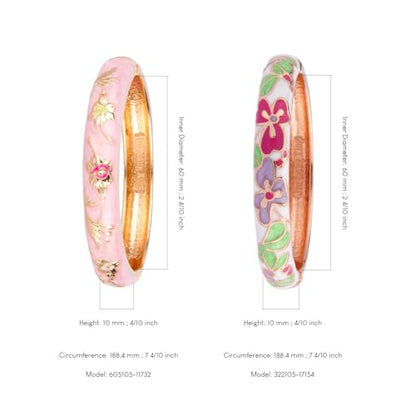 UJOY Classic Cloisonne Bracelets Enamel Jewelry Plated Bamboo Flower Cuff Metal Bangle for Women Gift Box - color: A100-Flower-Pink and White