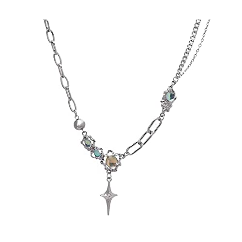 Y2k Irregular Necklace Star Pendant Moonlight Stone Fashion Collar Chain Design Spicy Silver Jewelry for Women - color: Style2