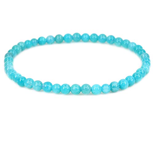 Keleny 4mm Natural Round Beads Gemstones Rock Crystal Stretch Bracelet 7 Inch Unisex - color: Blue Russia Amazonite