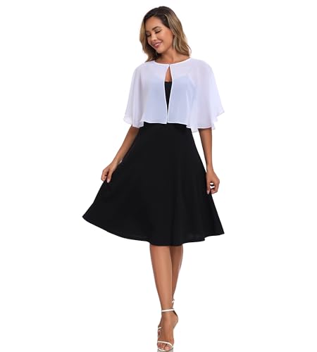 TONGFANTFL Women's Soft Chiffon Capelets Shawls and Wraps for Evening Wedding Cape Bole Cover Up - color: White