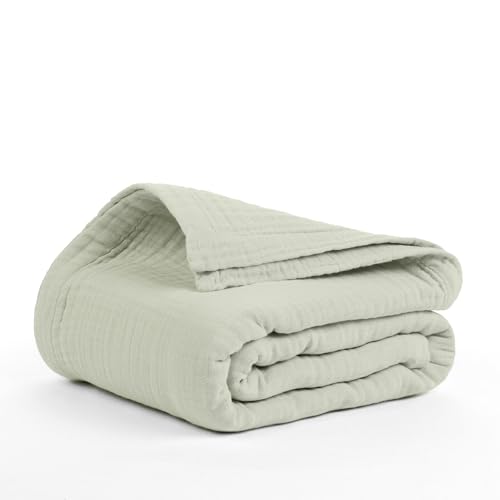 Salt Earth 100% Cotton Muslin Throw Blanket, 80"X90" Queen 4 Layered Gauze Blanket Throw for Couch, Bed, Living Room, Home, Light Christmas Blankets and Throws for Christmas Gifts (Sea Foam) - color: Sea Foam, size: 80"X90" Queen
