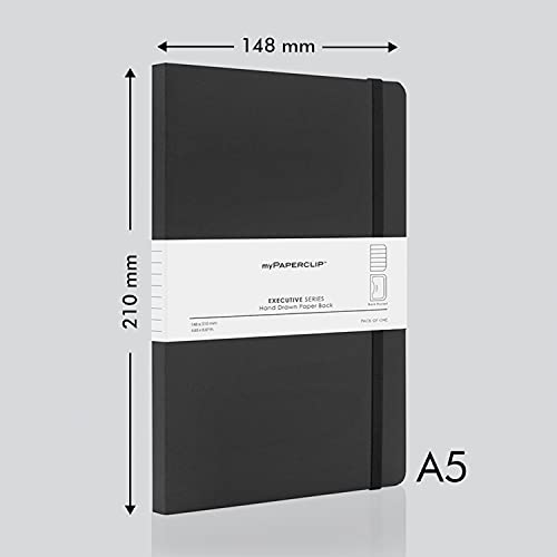 myPAPERCLIP Executive Series A5 Ruled Notebook | 192 Pages, 80 GSM, Soft Cover, A5 (5.83 x 8.27 in) | Flat Lay | Bookmark, Elastic Closure & Back Pocket | Black - color: Black, size: A5, Ruled