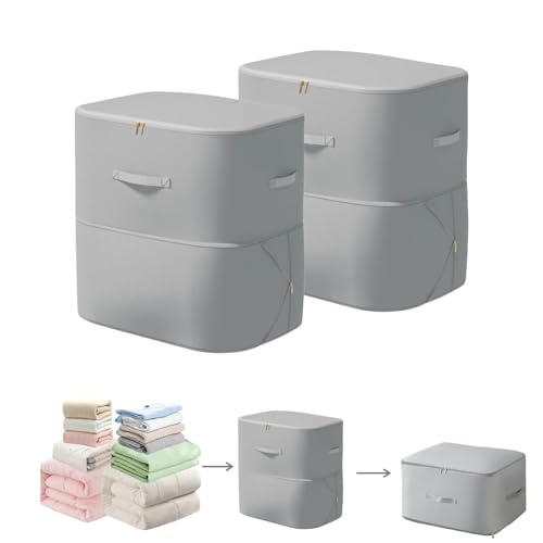 Ultra Space Saving Self Compression Organizer, Large Capacity Storage Bag, Thick Satin Fabric Heavy Duty Bags for Comforters Blankets Bedding Duvet (Gray, X-Large, 2PCS) - color: Gray-2Layer-2PCS