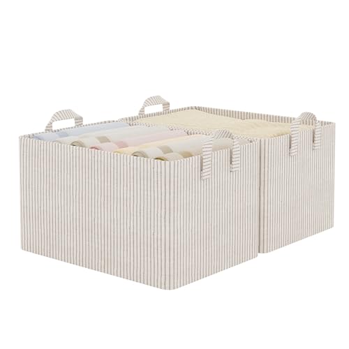 StorageWorks Storage Bins, Fabric Storage Bins for Shelves, Extra Large Storage Baskets with Metal Frame, Closet Baskets and Bins with Handles, Jumbo, Khaki and Beige Stripes, 2-Pack - color: Khaki and Beige Stripes, size: 19" L x 13 ¼" W x 11" H
