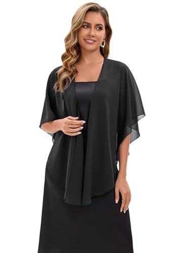 Baoqiya Chiffon Shawl Evening Scarf Shawls and Wraps for Women Wedding Party Bridal Scarves Cover Ups - color: Black