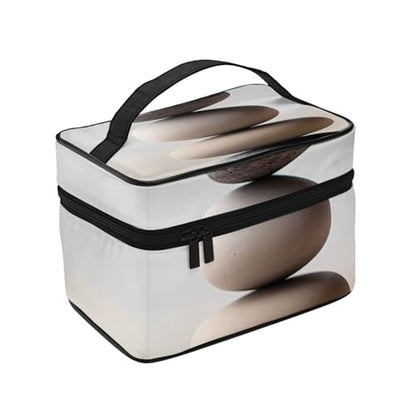 Meditation Stone Handheld Travel Makeup Bag, Cosmetic Organizer With Large Compartments, Zippered Toiletry Bag For Women