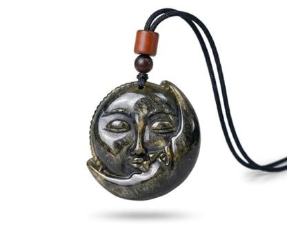 Crystal Pendant Necklaces Healing love Women's Men's choker Obsidian Tiger eye White Crystal Black Gold waterproof dainty Charm stackable statement Cute Stone necklace Unisex - style: Crystal pendant Golden Sunmoon