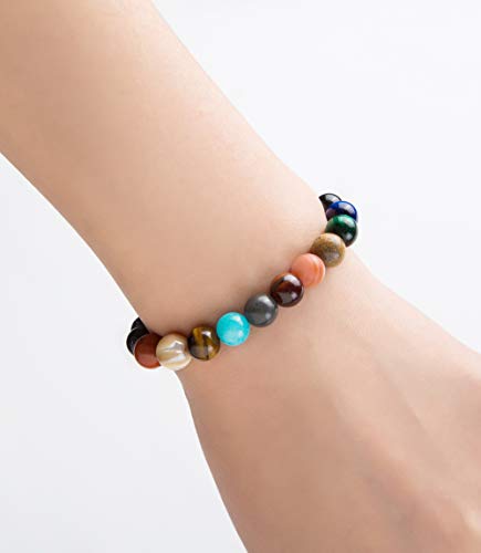 Fesciory Women Solar System Bracelet Universe Galaxy The Eight Planets Guardian Star Natural Stone Beads Bracelet Bangle Gifts - color: Blue Sandstone(Nine Planets)