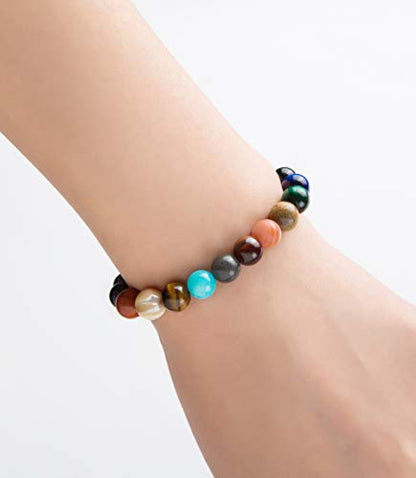 Fesciory Women Solar System Bracelet Universe Galaxy The Eight Planets Guardian Star Natural Stone Beads Bracelet Bangle Gifts - color: Blue Sandstone(Nine Planets)