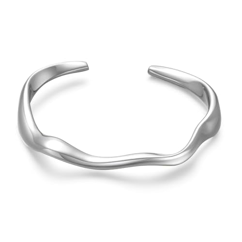 WOWORAMA Teardrop Gold Cuff Bracelets for Women Adjustable 18K Gold Plated Chunky Open Cuff Bangle Bracelets Minimalist Thick Gold Wrist Cuff Bracelets - color: Irregular Cuff - White-Gold Round