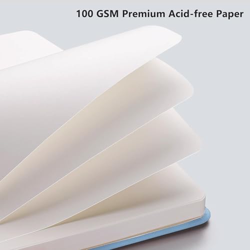 RETTACY Blank Journal Notebook, 192 Pages, A5 Medium Size (5.7'' x 8.3''), Leather Hardcover, 100 GSM Thick Paper, for Sketching, Drawing, Painting (Light Blue) - color: Light Blue, style: Plain