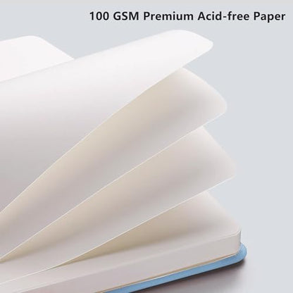 RETTACY Blank Journal Notebook, 192 Pages, A5 Medium Size (5.7'' x 8.3''), Leather Hardcover, 100 GSM Thick Paper, for Sketching, Drawing, Painting (Light Blue) - color: Light Blue, style: Plain