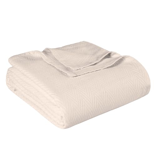 Superior Metro 100% Cotton Blanket, Perfect for Bedroom, Living Room, Couch, Picnics, Travel, Beach, or Camping, Comfy Blanket, Bedroom Decor, Essentials, Zig-Zag Cover for Bed, Full/Queen, Ivory - color: Ivory, size: Full/Queen