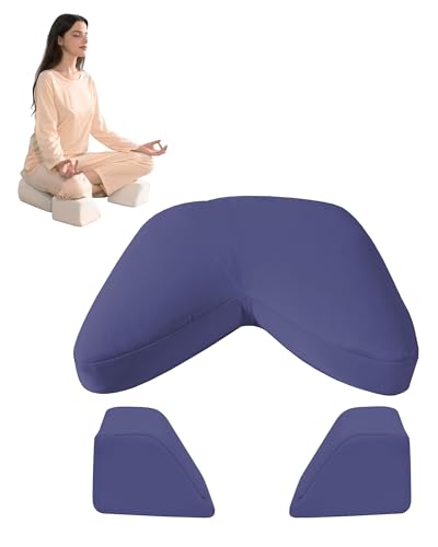 Syrinx Meditation Cushion Set – Zafu Yoga Floor Pillow with Knee Support Pads, Buckwheat Hull Filling, Carry Bag & Zabuton-Style Base - color: Blue