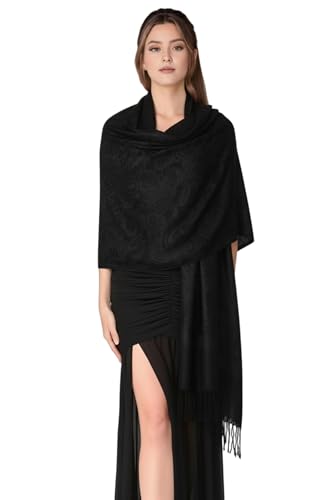 PASKMLNA Paisley Jacquard Pashmina Shawl Wrap Scarf Stole - color: Black